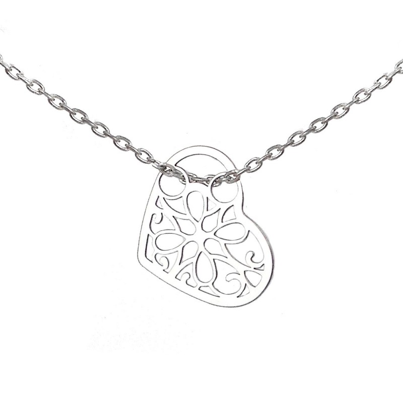 Collier coeur ajouré pour femme Argent 925 Rhodié Collier coeur ajouré pour femme Argent 925 Rhodié