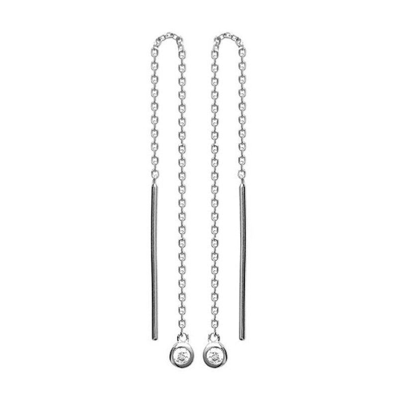 Boucles d'oreilles chaînes oxyde de zirconium rond tombant Argent 925 Rhodié Boucles d'oreilles chaînes oxyde de zirconium rond tombant Argent 925 Rhodié