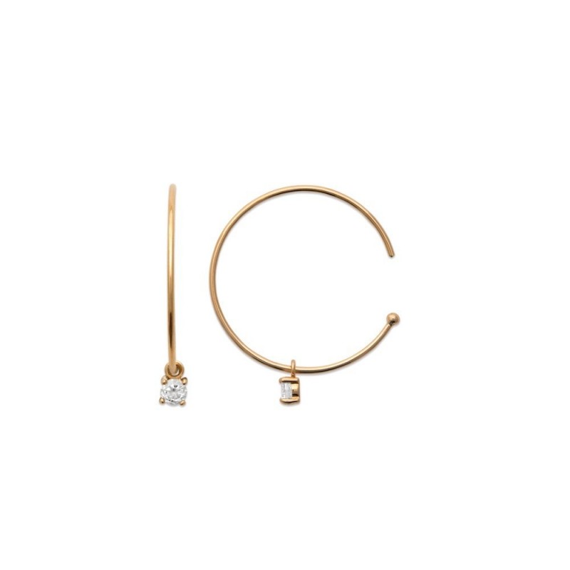 Boucles d'oreilles créole oxyde de zirconium pendant Plaqué or 750 3 microns