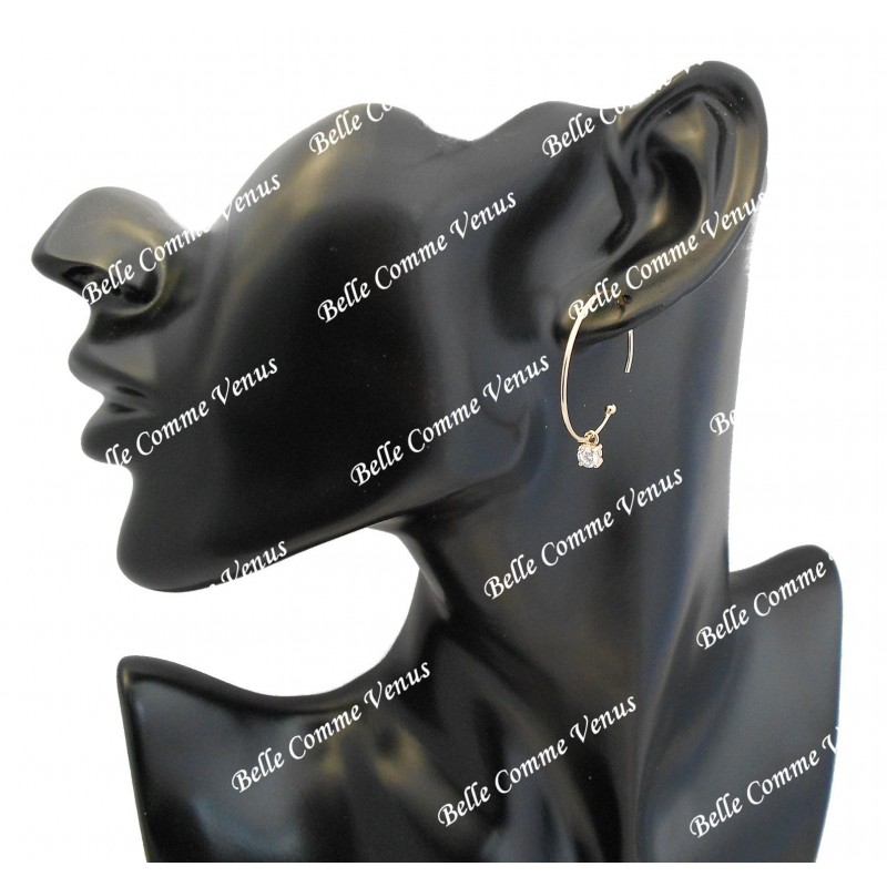 Boucles d'oreilles créole oxyde de zirconium pendant Plaqué or 750 3 microns