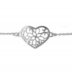 Bracelet coeur ajouré arabesque fleur Argent 925 Rhodié