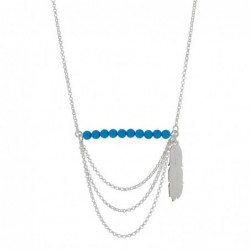 Collier bohème plume perles bleu turquoise 3 rangs Argent 925 Rhodié