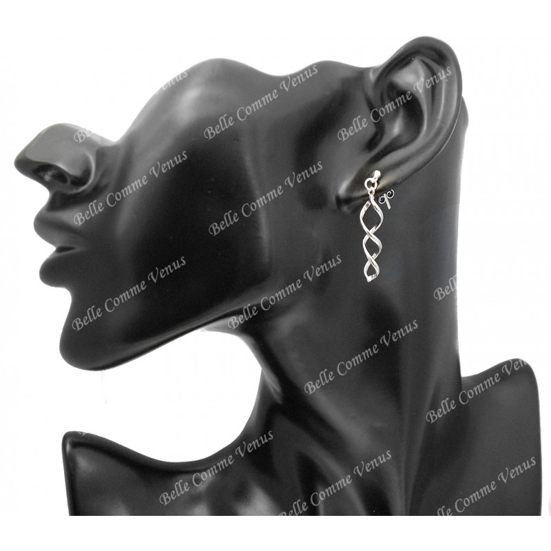 Boucles d'oreilles spirale torsadée Argent 925 Rhodié
