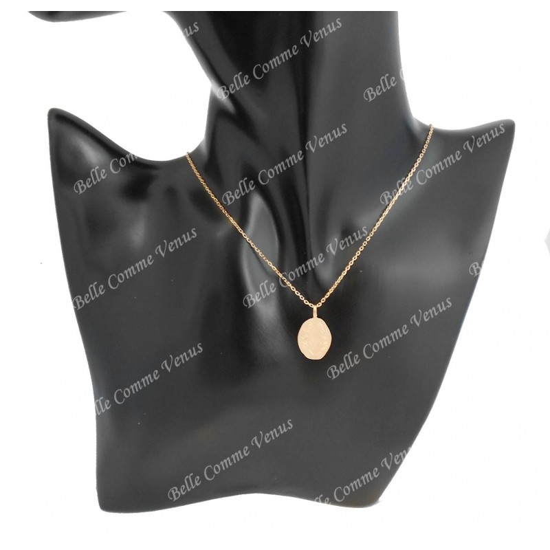 Collier médaillon couronne de lauriers Plaqué OR 750 3 microns