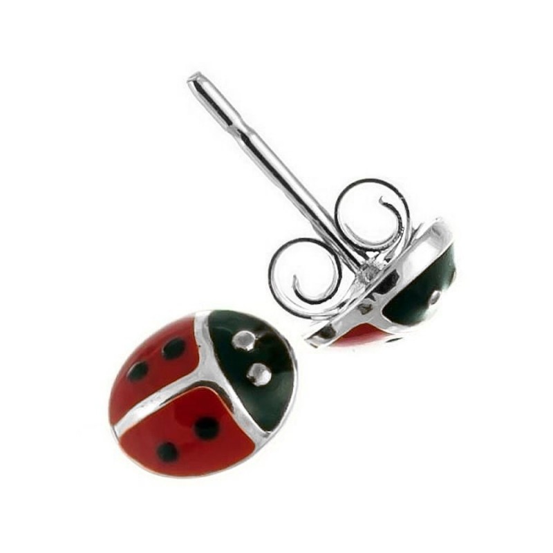 Boucles d'oreilles coccinelle émail rouge et noir Argent 925 Rhodié