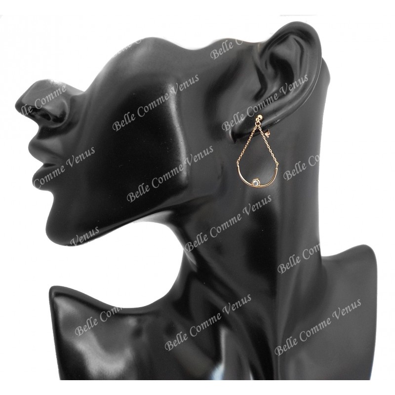 Boucles d'oreilles chaînettes demi-cercle oxyde de zirconium Plaqué OR 750 3 microns
