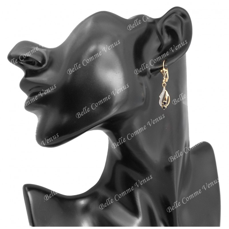 Boucles d'oreilles dormeuses saphir Plaqué OR 750 3 microns 2 tons