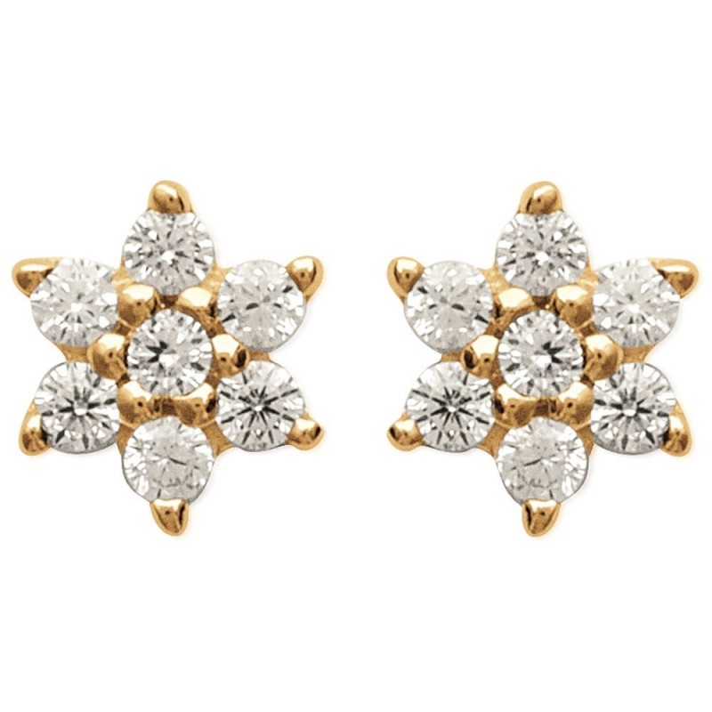 Boucles d'oreilles fleur sertie d'oxyde de zirconium Plaqué OR 750 3 microns Boucles d'oreilles fleur sertie d'oxyde de zirconium Plaqué OR 750 3 microns