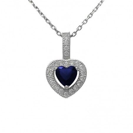 Collier 2 coeurs oxyde de zirconium bleu roi Argent 925 Rhodié