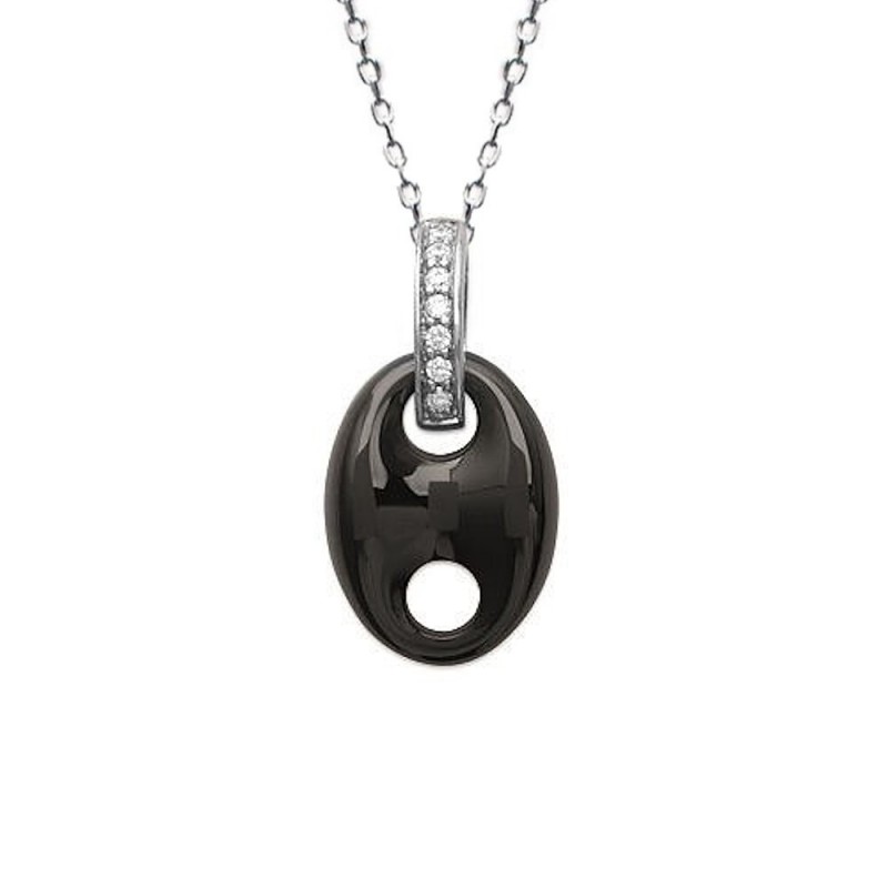 Collier pendentif grain de café céramique oxyde de zirconium Argent 925 Rhodié Collier pendentif grain de café céramique oxyde de zirconium Argent 925 Rhodié