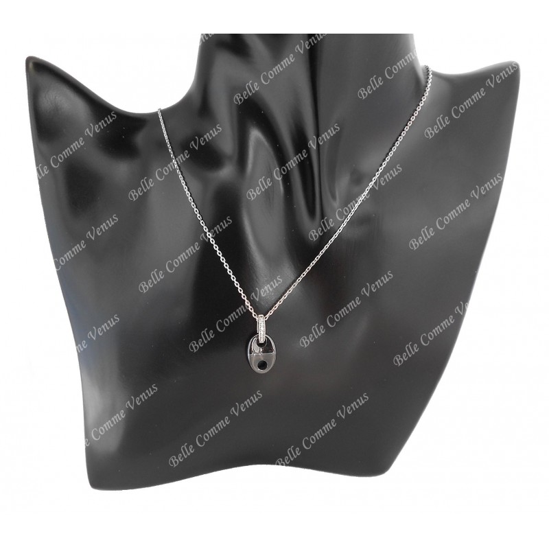Collier grain de café céramique oxyde de zirconium Argent 925 Rhodié