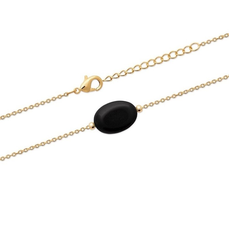 Bracelet pierre naturelle Agate noire ovale Plaqué OR 750 3 microns Bracelet pierre naturelle Agate noire ovale Plaqué OR 750 3 microns