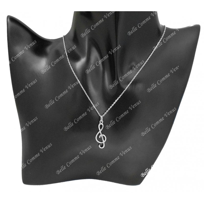 Collier clé de sol note de musique Argent 925 Rhodié