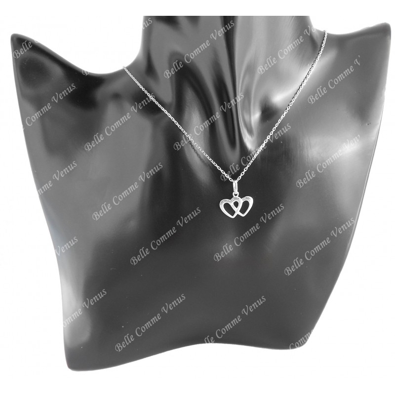 Collier 2 coeurs liés Argent 925 Rhodié