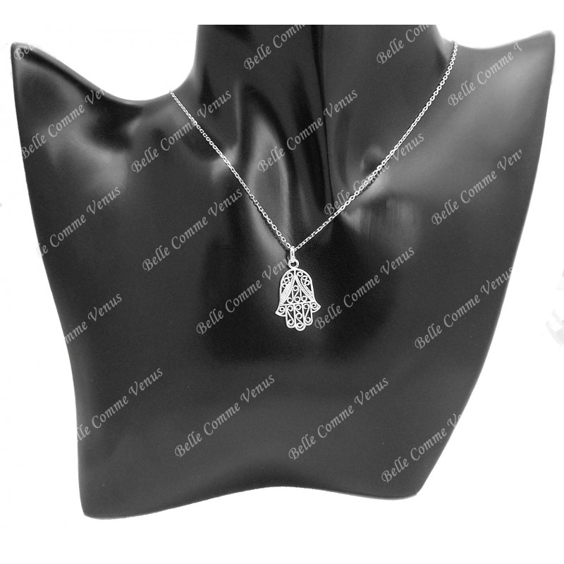 Collier main de Fatma ciselée Argent 925 Rhodié