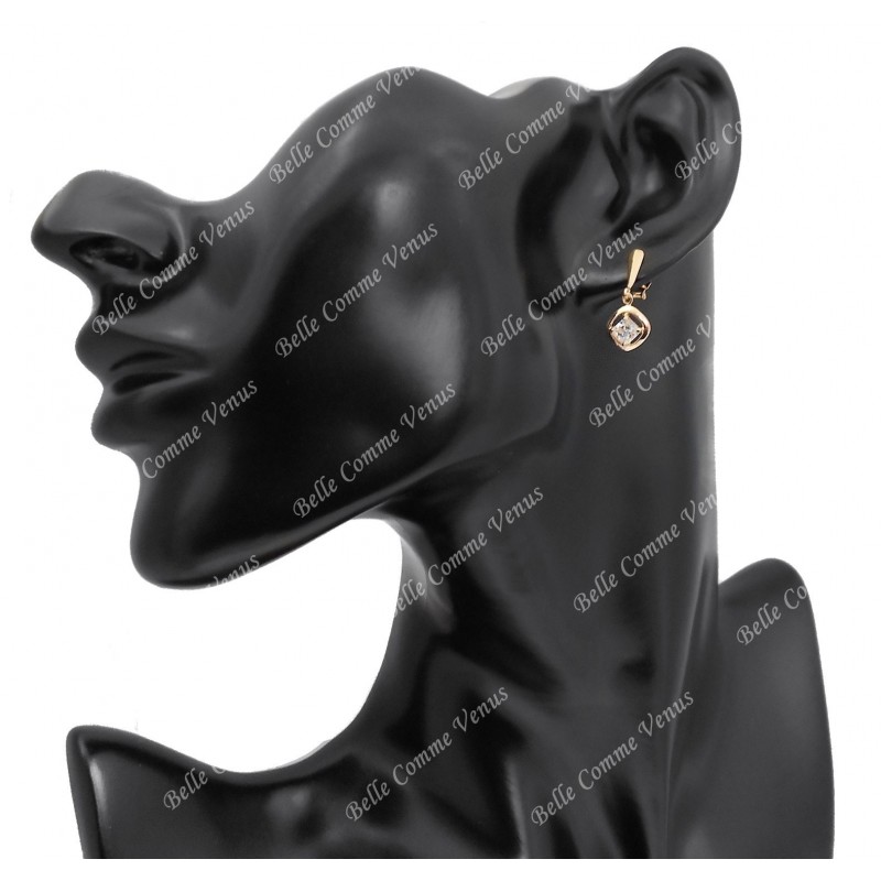 Boucles d'oreilles pendantes losange d'oxyde de zirconium Plaqué OR 750 3 microns