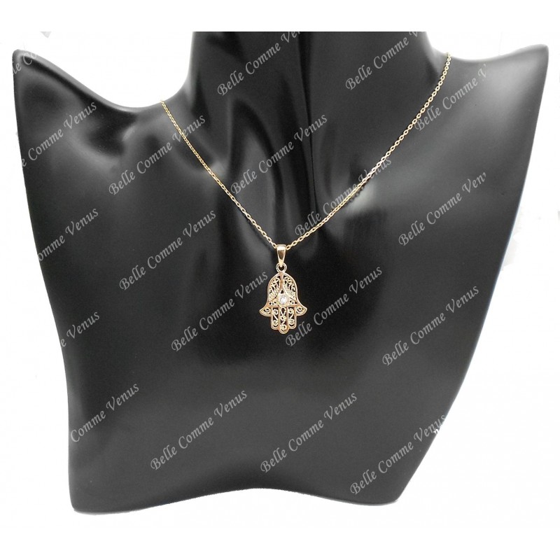 Collier main de Fatma oxyde de zirconium Plaqué OR 750 3 microns