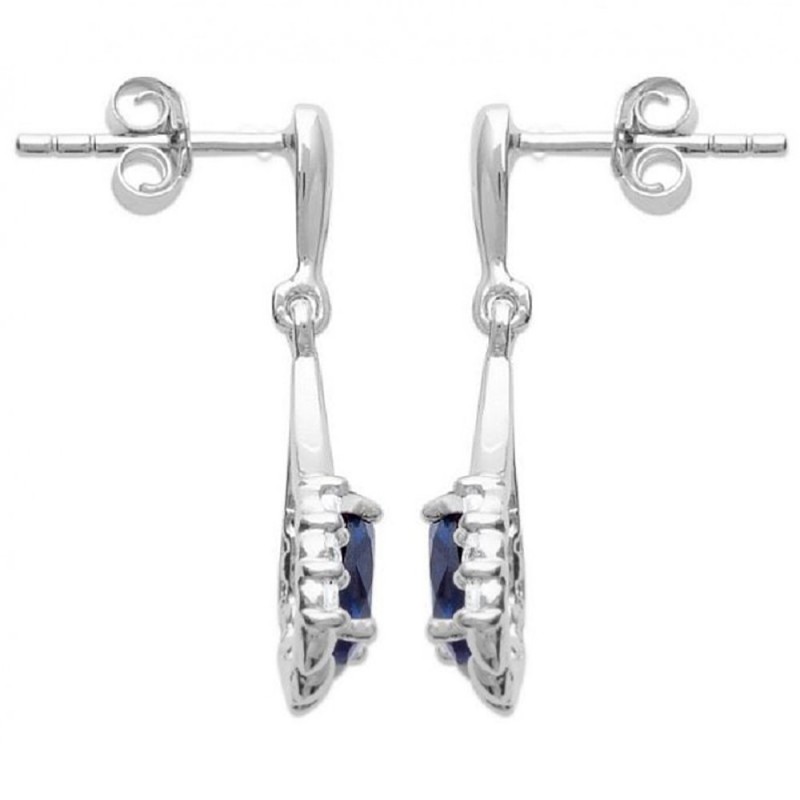 Boucles d'oreilles goutte oxyde de zirconium bleu roi Argent 925 Rhodié