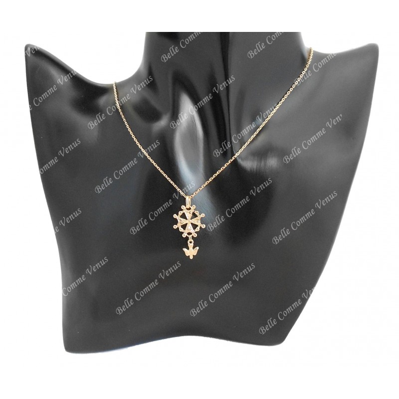 Collier croix Huguenote croix protestante Plaqué OR 750 3 microns