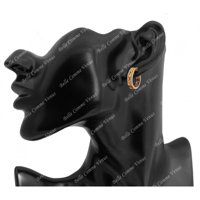 Boucles d'oreilles créole fleur sertie d'oxyde de zirconium Plaqué or 750 3 microns