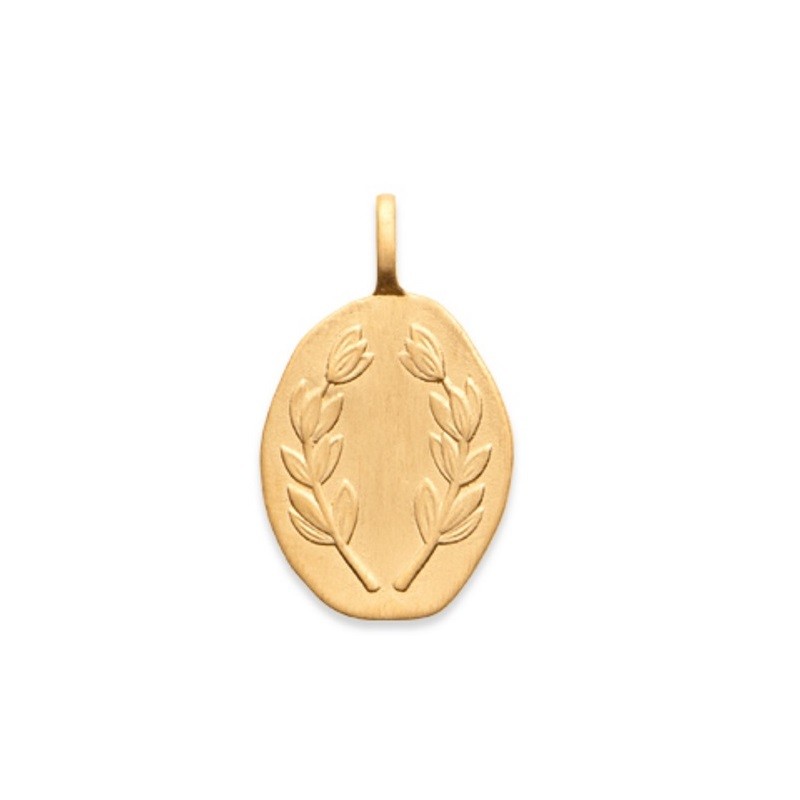 Collier médaillon couronne de lauriers Plaqué OR 750 3 microns