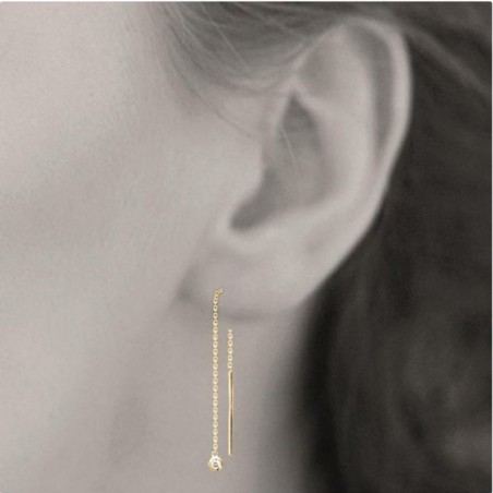Boucles d'oreilles traversantes chaînes oxyde de zirconium rond tombant Plaqué or 750 3 microns