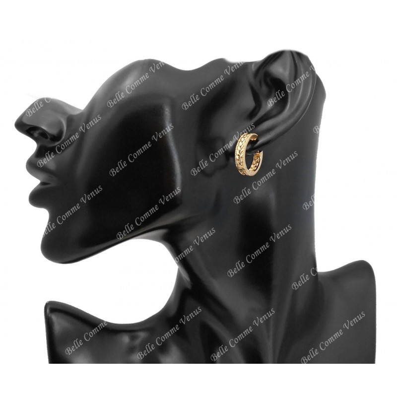 Boucles d'oreilles créole couronne épi branche de laurier Plaqué or 750 3 microns