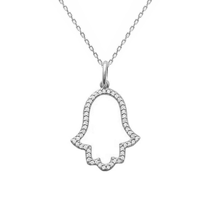 Collier main de Fatma oxyde de zirconium Argent 925 Rhodié Collier main de Fatma oxyde de zirconium Argent 925 Rhodié