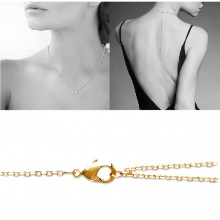 Collier Chaîne de dos oxyde de zirconium pendant clos Plaqué OR 750 3 microns