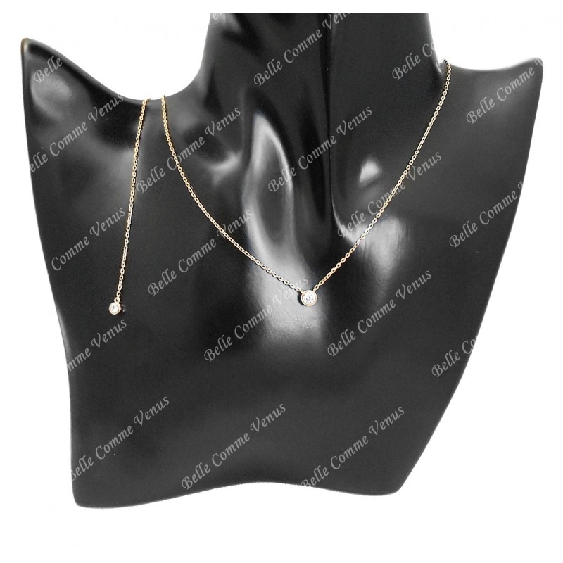 Collier Chaîne de dos oxyde de zirconium pendant clos Plaqué OR 750 3 microns