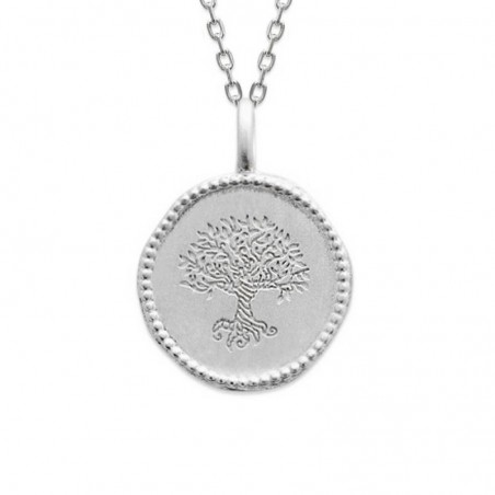 Collier pendentif arbre de vie médaille ronde Argent 925 Rhodié
