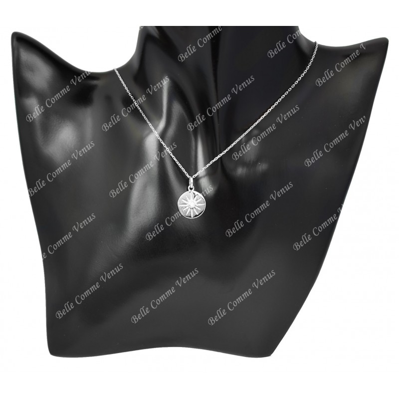 Collier médaille soleil oxyde de zirconium Argent 925 Rhodié