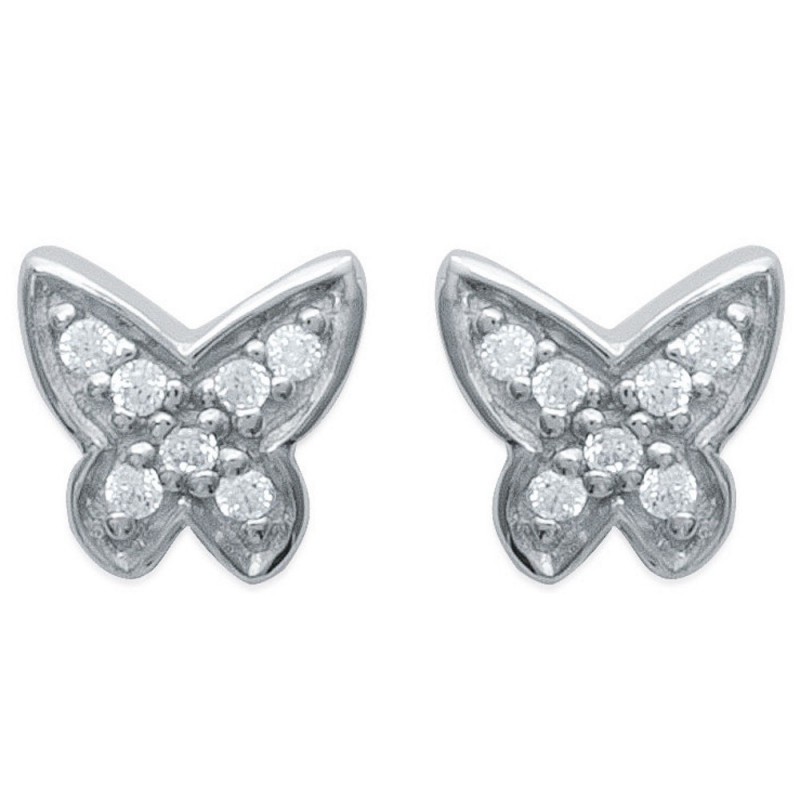 Boucles d'oreilles papillon oxyde de zirconium Argent 925 Rhodié