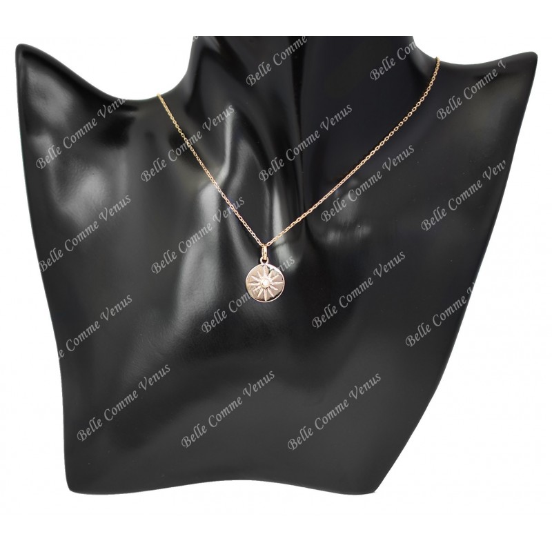 Collier médaille soleil oxyde de zirconium Plaqué OR 750 3 microns
