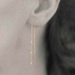 Boucles d'oreilles traversantes chaînes perles de billes Plaqué or 750 3 microns
