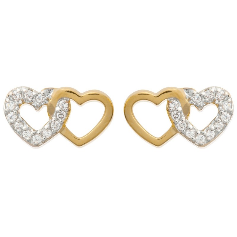 Boucles d'oreilles 2 coeurs enlacés oxyde de zirconium Plaqué OR 750 3 microns Boucles d'oreilles 2 coeurs enlacés oxyde de zirconium Plaqué OR 750 3 microns
