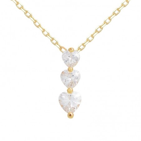Collier 3 coeurs d'oxyde de zirconium Plaqué OR 750 3 microns