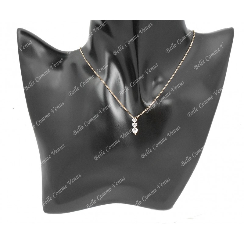 Collier 3 coeurs d'oxyde de zirconium Plaqué OR 750 3 microns