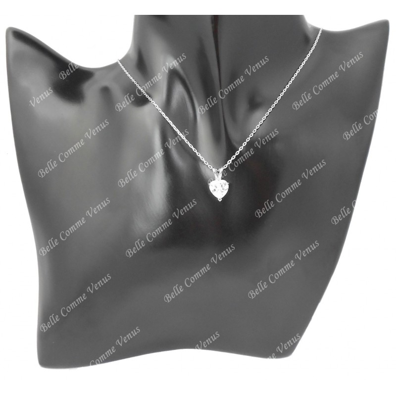 Collier coeur d'oxyde de zirconium Argent 925 Rhodié