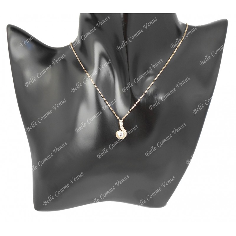 Collier spirale d'oxyde de zirconium rond Plaqué OR 750 3 microns