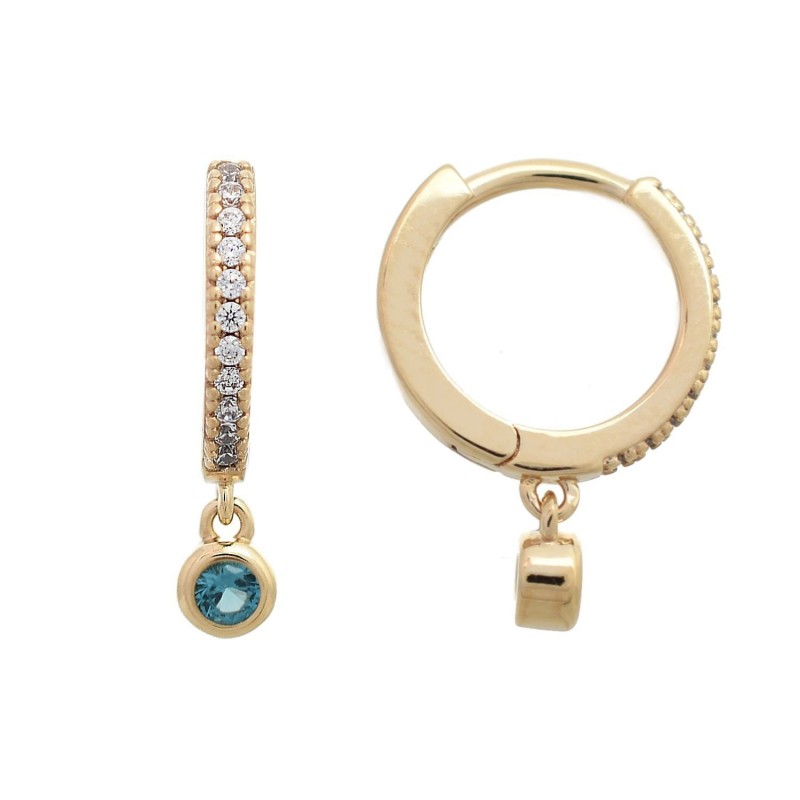 Boucles d'oreilles créole sertie d'oxyde de zirconium bleu vert Plaqué or 750 3 microns Boucles d'oreilles créole sertie d'oxyde de zirconium bleu vert Plaqué or 750 3 microns