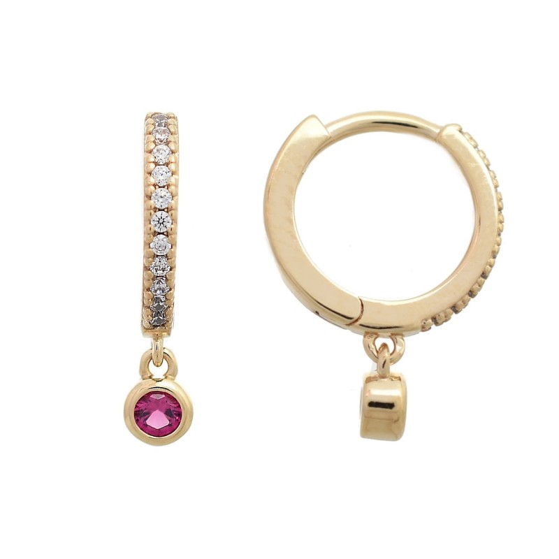 Boucles d'oreilles créole sertie d'oxyde de zirconium rose Plaqué or 750 3 microns Boucles d'oreilles créole sertie d'oxyde de zirconium rose Plaqué or 750 3 microns