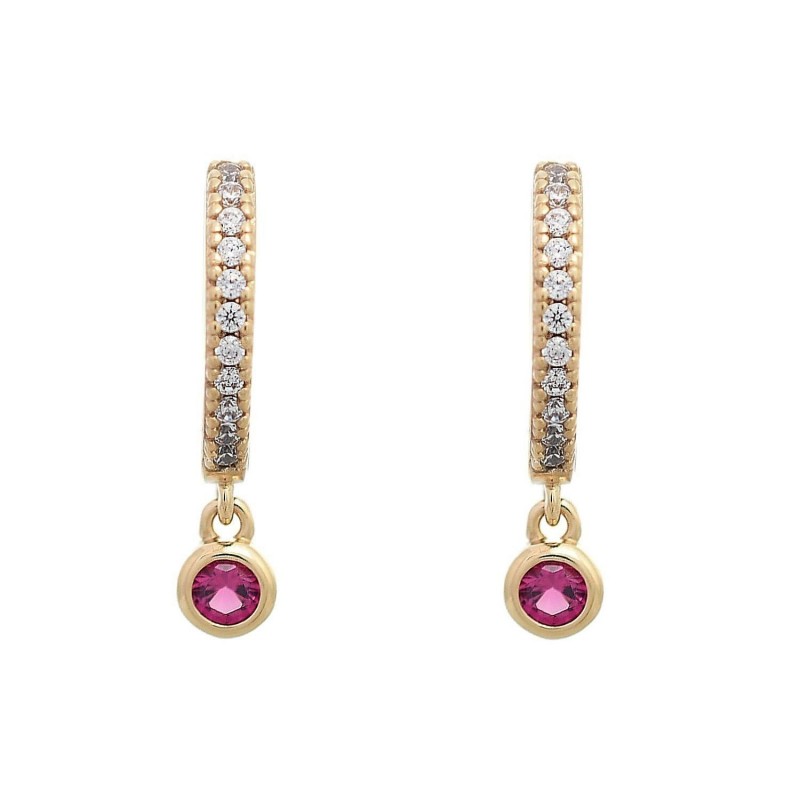 Boucles d'oreilles mini créole sertie d'oxyde de zirconium rose Plaqué or 750 3 microns
