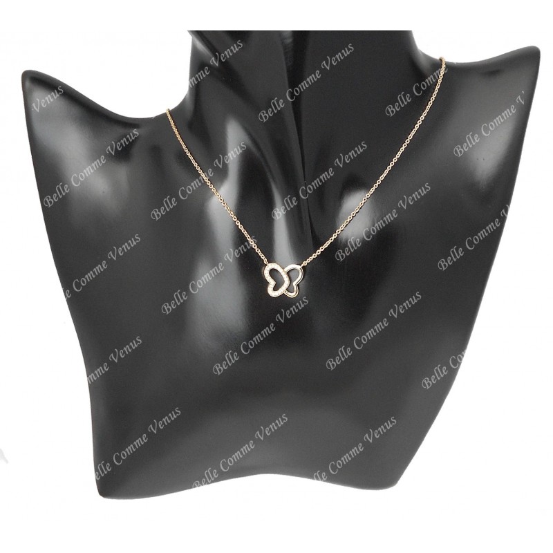 Collier papillon de coeurs oxyde de zirconium Plaqué OR 750 3 microns