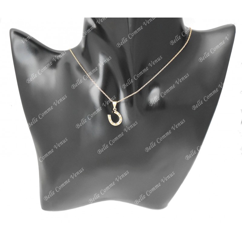 Collier porte-bonheur fer à cheval oxyde de zirconium Plaqué OR 750 3 microns