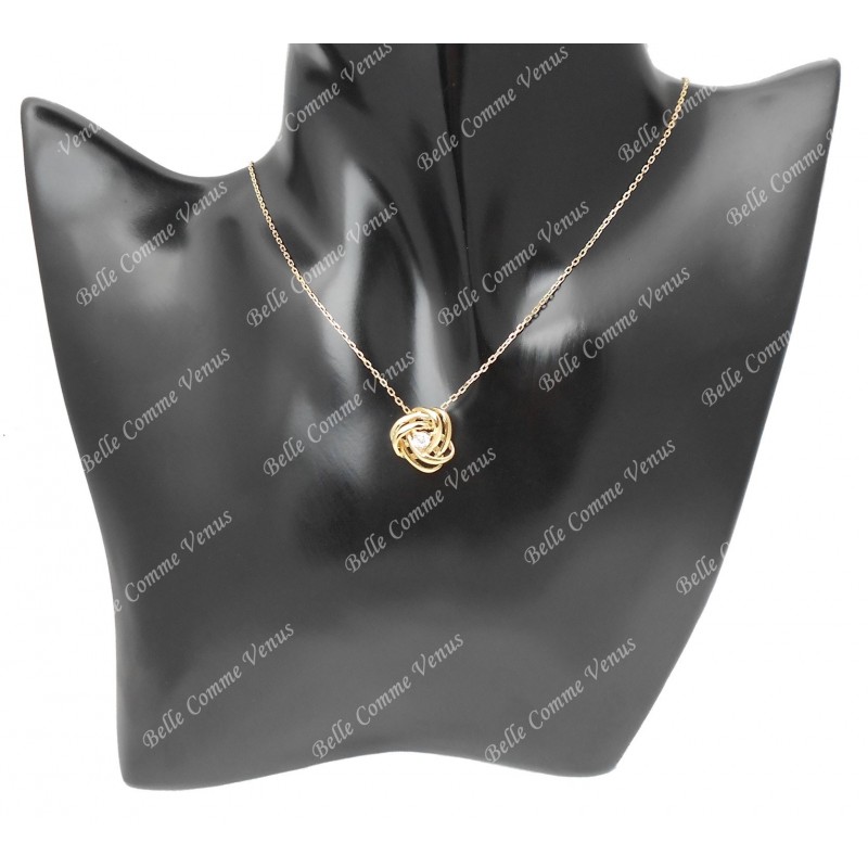 Collier noeud et oxyde de zirconium Plaqué OR 750 3 microns