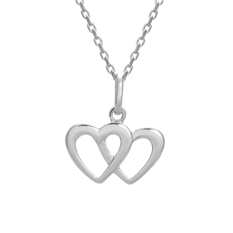 Collier double coeurs pour femme Argent 925 Rhodié Collier double coeurs pour femme Argent 925 Rhodié