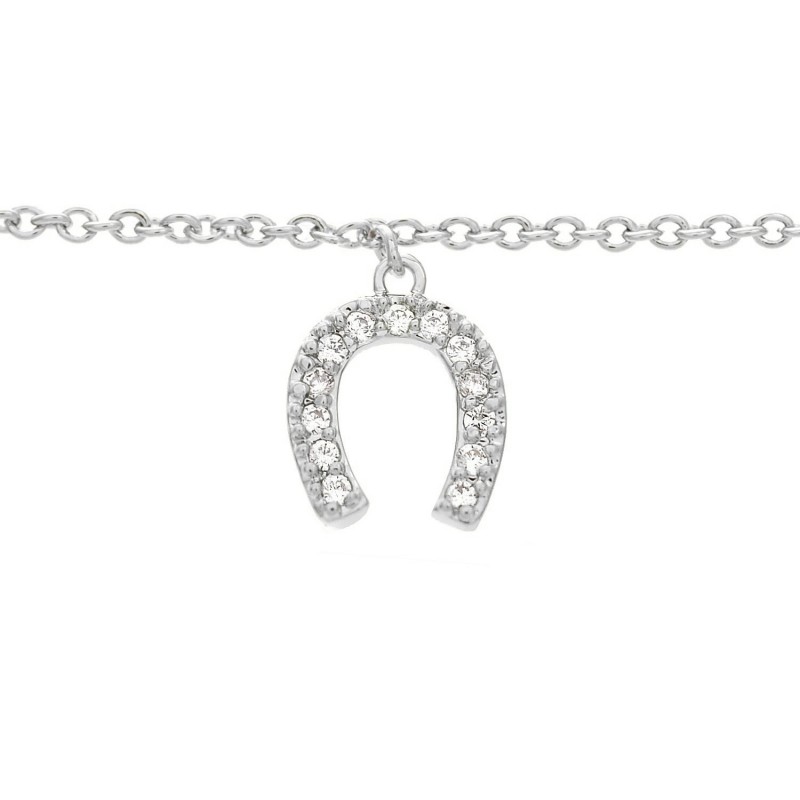 Chaîne de cheville fer à cheval serti d'oxyde de zirconium Argent 925 Rhodié