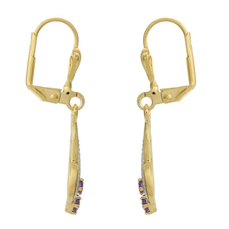 Boucles d'oreilles dormeuses Améthyste Plaqué OR 750 3 microns 2 tons
