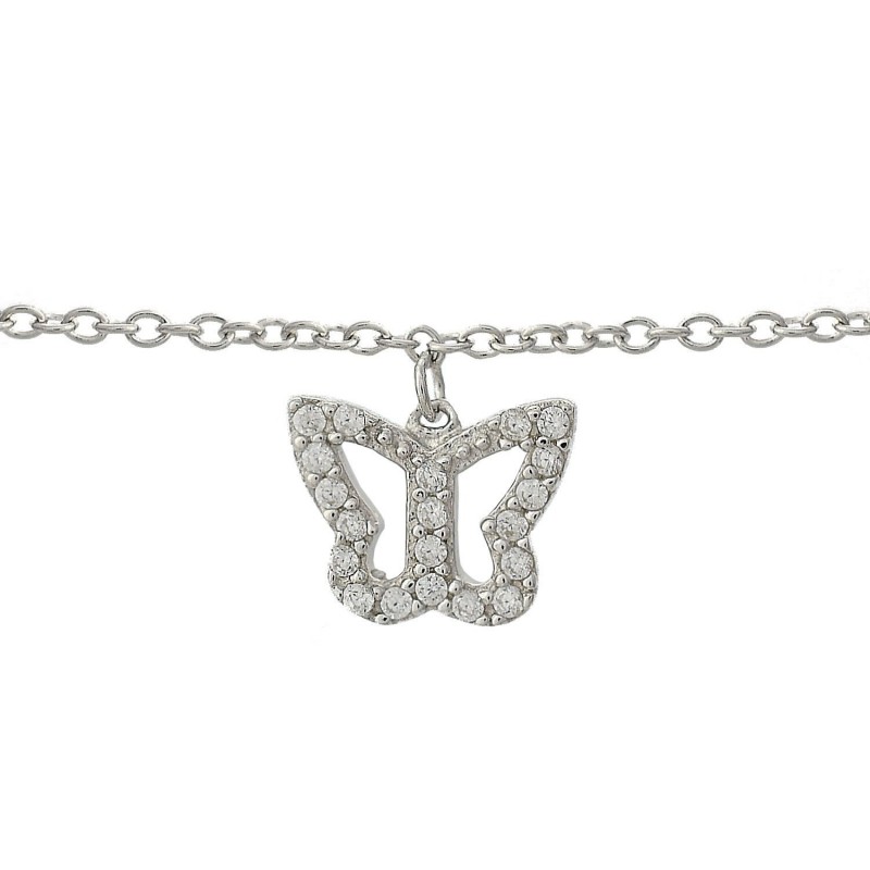 Chaîne de cheville papillon pendant serti d'oxyde de zirconium Argent 925 Rhodié